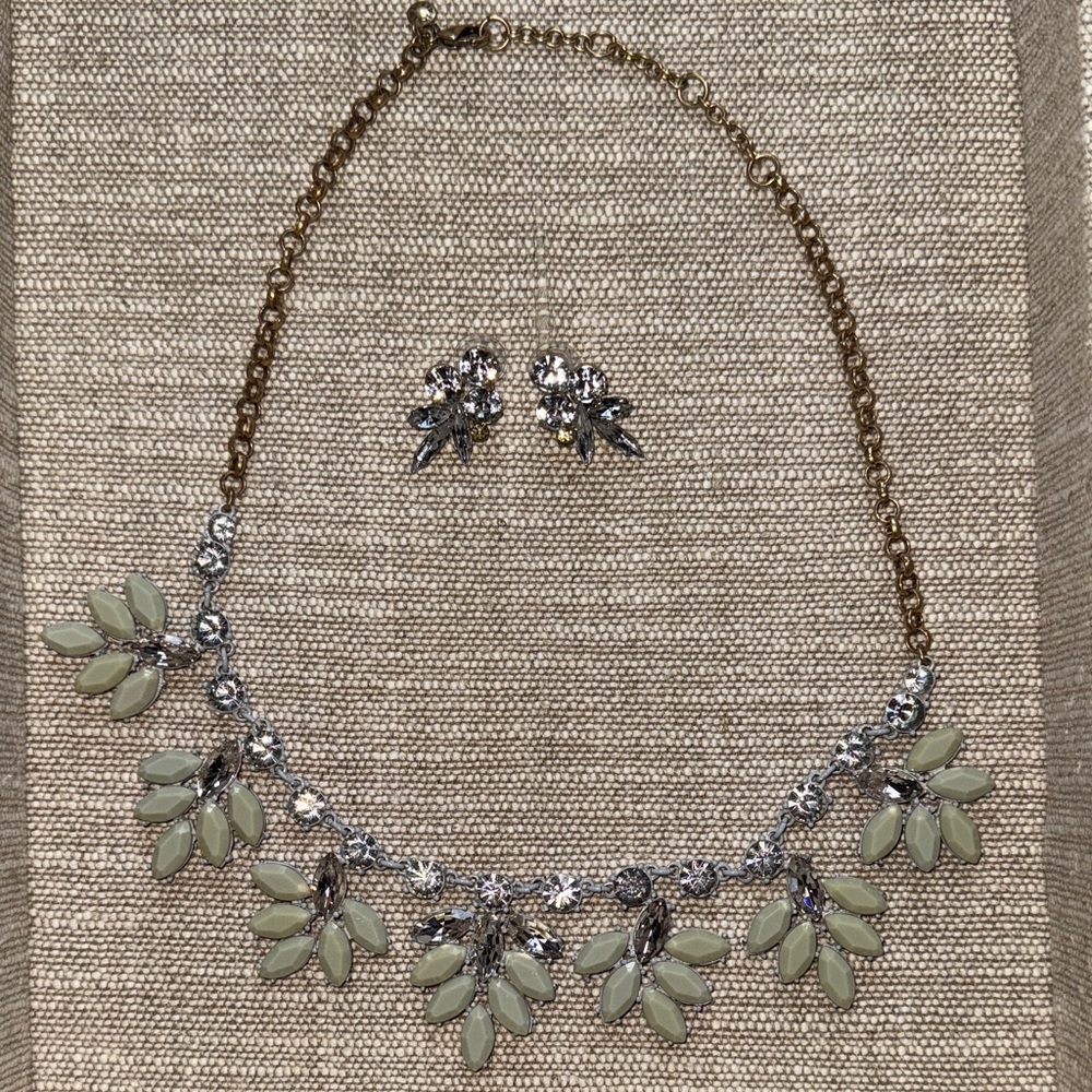 J. Crew Gold and Silver Leaf Necklace and Earrings Set
